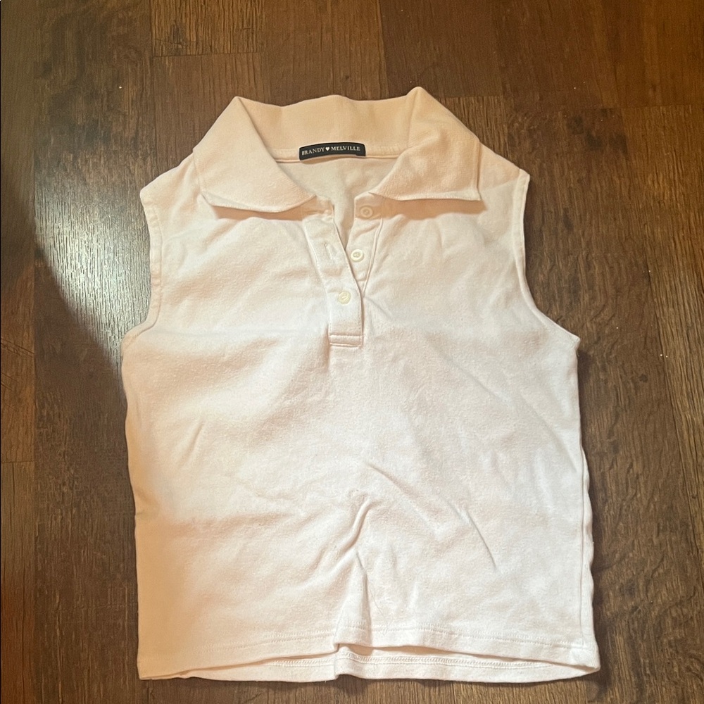Brandy Melville White Cropped Polo Top